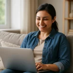 Alumna sonriendo en clase online
